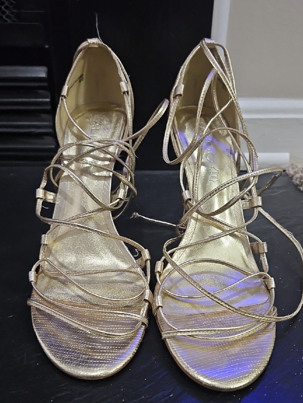 Gold Strappy Women’s Sandal - Elegant Lace-Up Heels